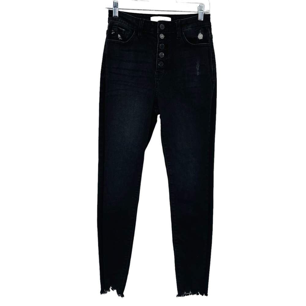 Kancan Oscuro high rise skinny jeans button fly frayed hem black women's size 27